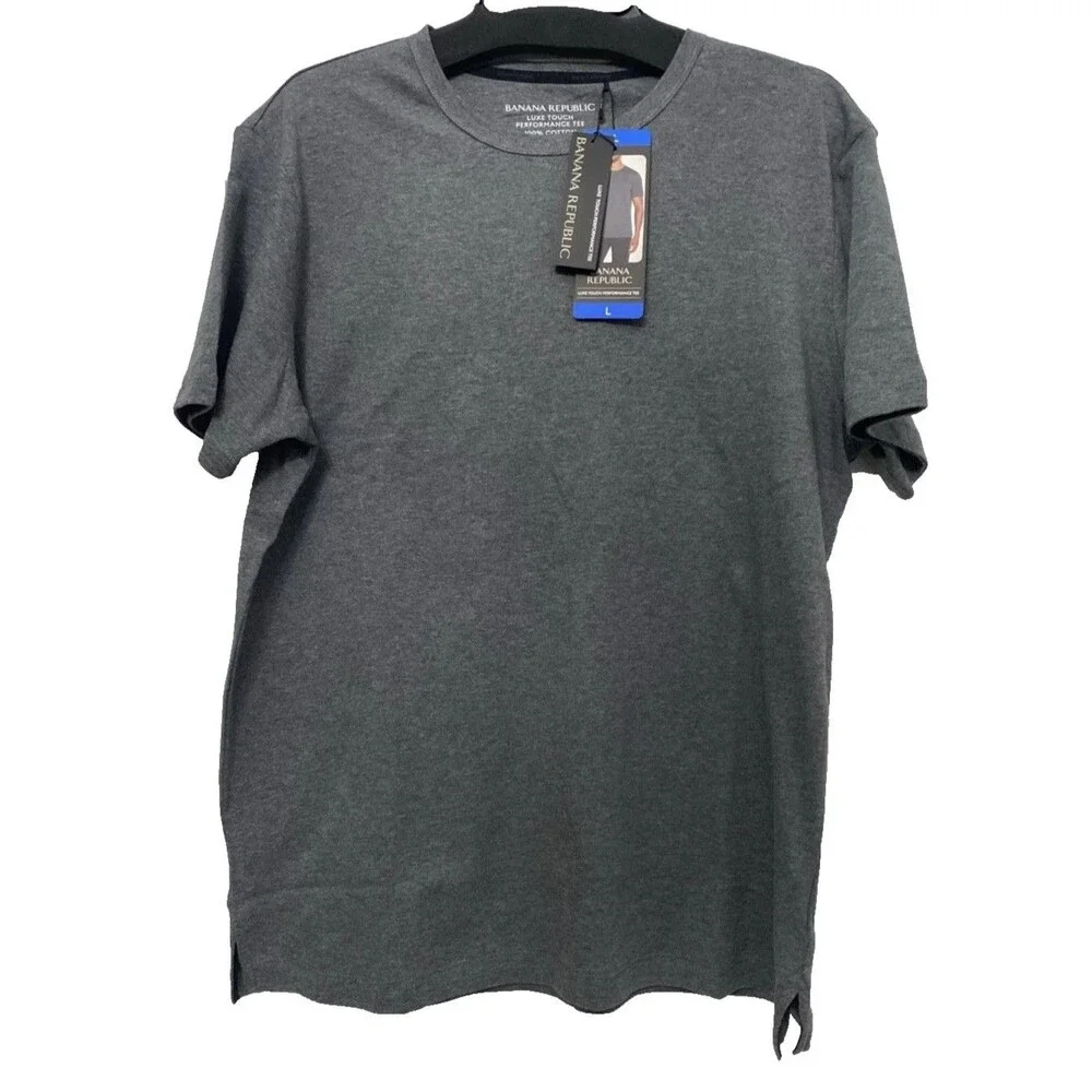 Banana Republic Men's L Luxe Touch Performance Tee 100% Cotton Gray Knit Logo